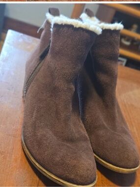 Women's Brown Suede Faux-Fur Ankle Boots 8.5